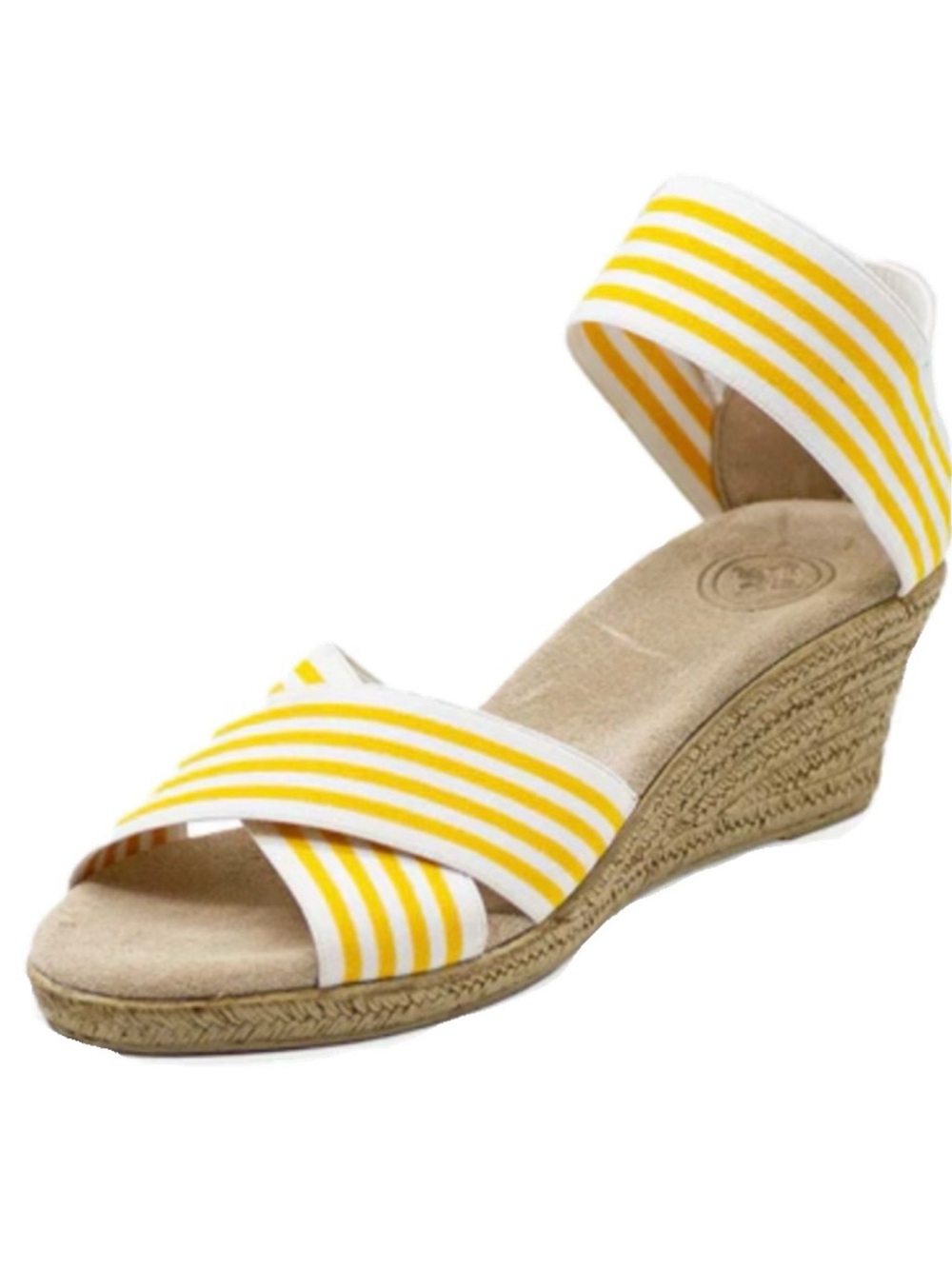 Charleston Shoe Co Yellow White Stripe Espadrille Wedge Sandals US 9 Cannon